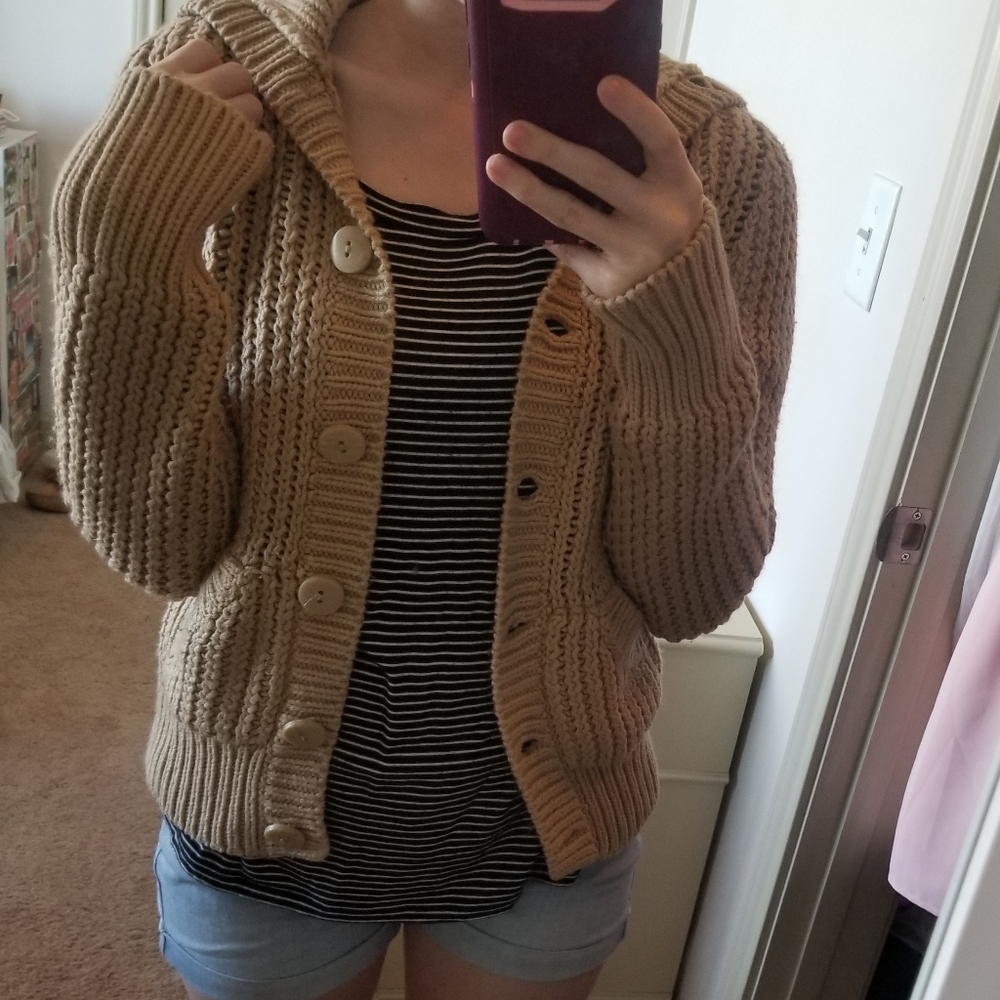 Tan Chunky Knitted Buttoned Sweater